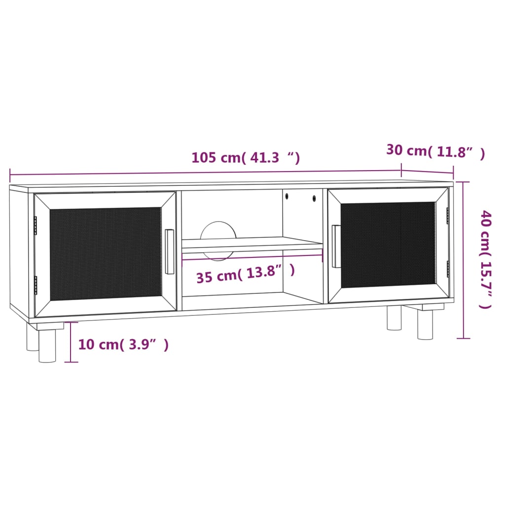 Tv-bänk Brun 105x30x40 cm massiv furu & naturlig rotting