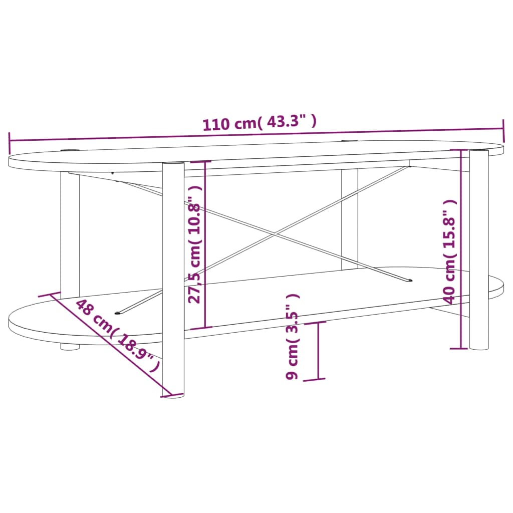 Soffbord wit 110x48x40 cm konstruerat trä