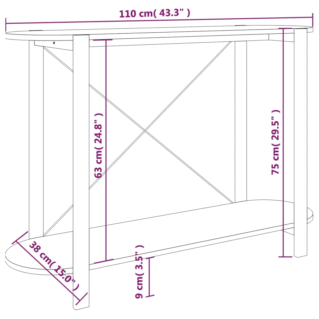 Konsolbord svart 110x38x75 cm konstruerat trä