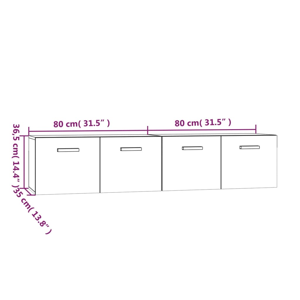 Väggskåp 2 st högglans vit 80x35x36,5 cm konstruerat trä