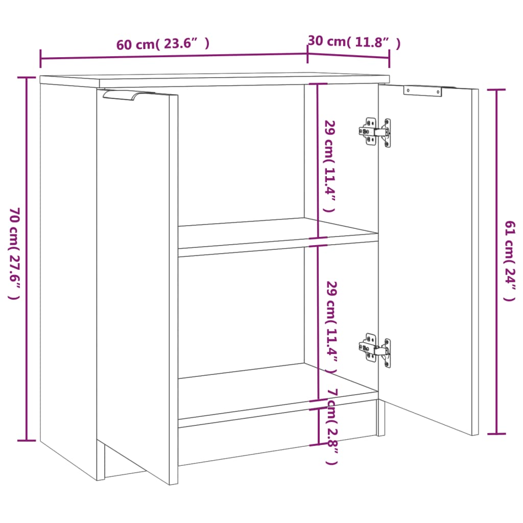 Skänkar 2 st vit 60x30x70 cm konstruerat trä