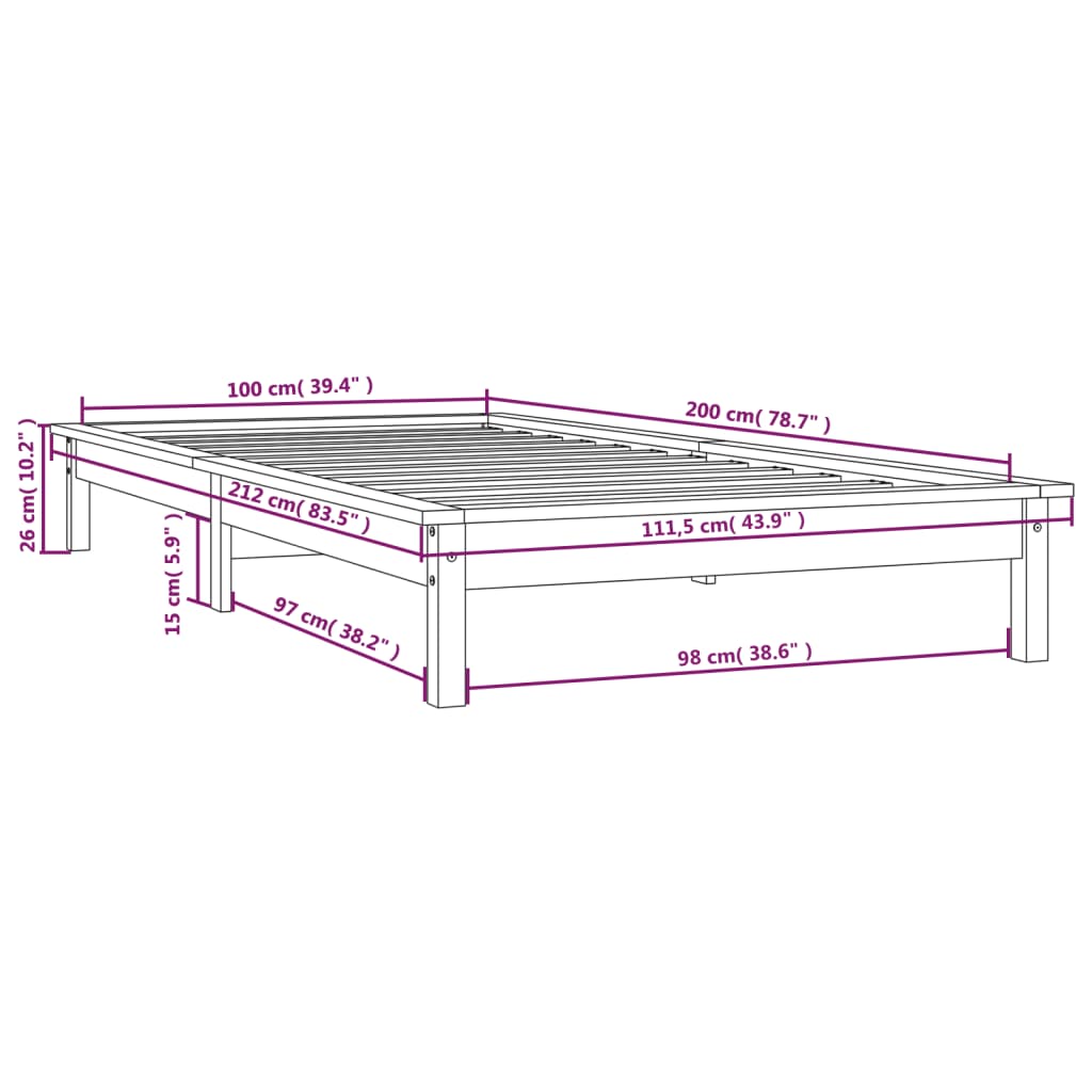 Sängram honungsbrun 100x200 cm massiv furu