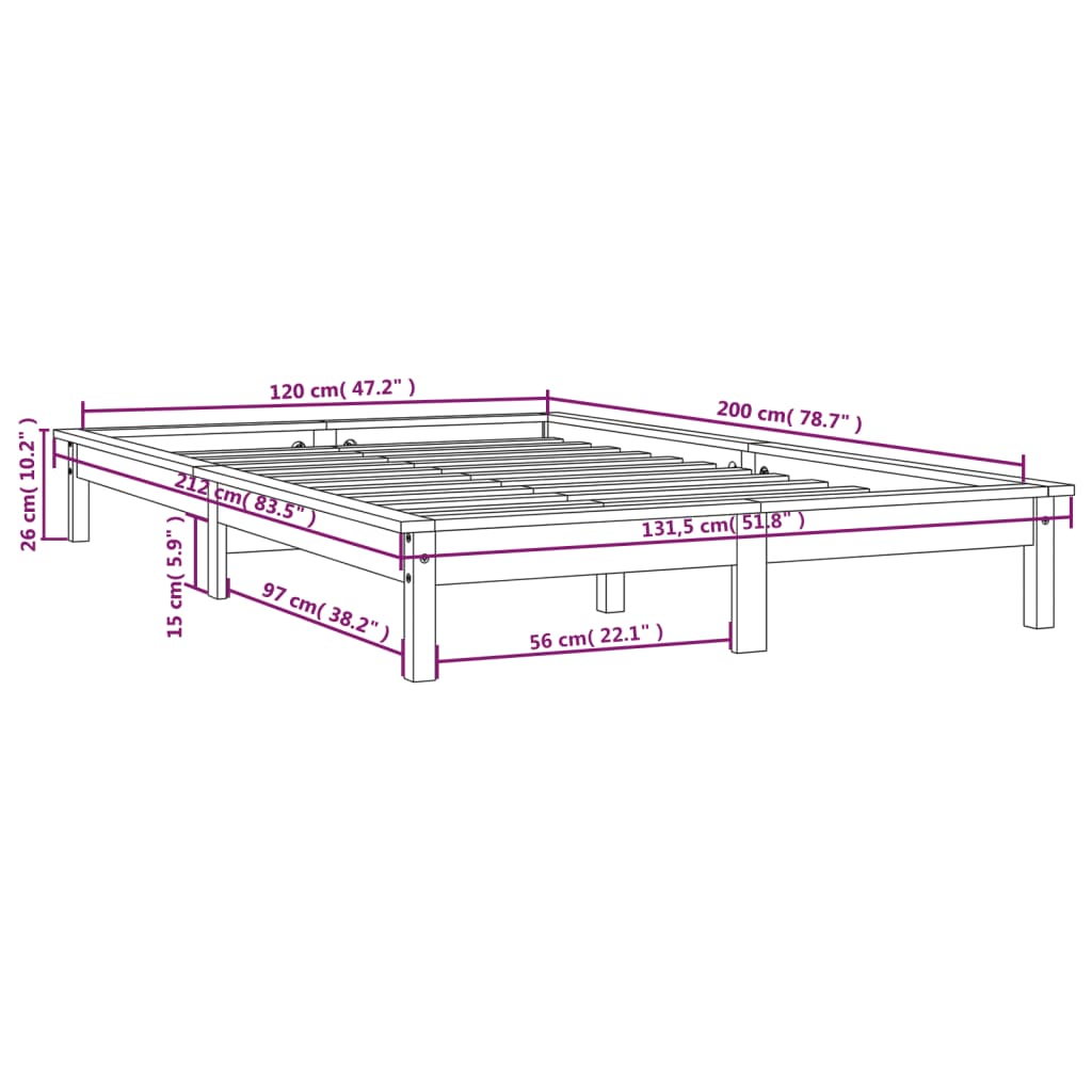 Sängram vit 120x200 cm massiv furu