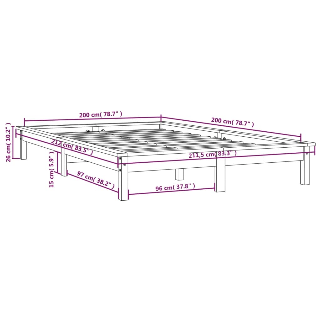 Sängram vit 200x200 cm massiv furu