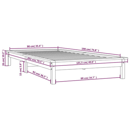 Sängram 90x190 cm massiv furu vit