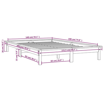 Sängram utan madrass vit 140x190 cm massiv furu