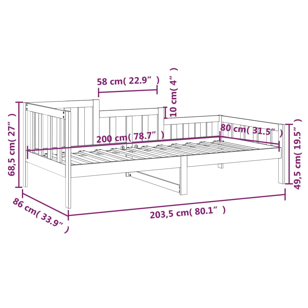 Dagbädd honungsbrun 80x200 cm massiv furu