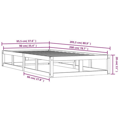 Sängram vit 90x200 cm massivt trä