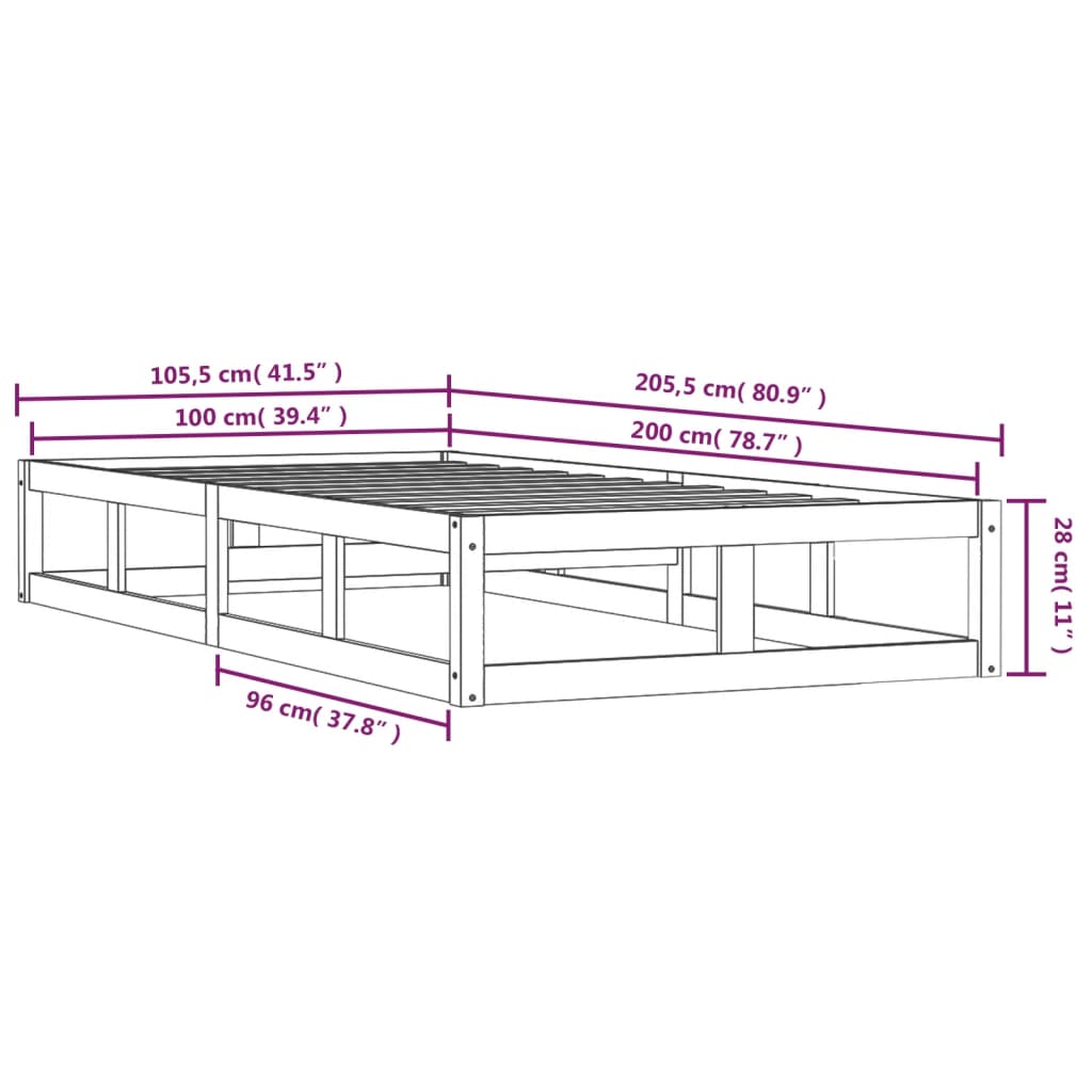 Sängram honungsbrun 100x200 cm massivt trä