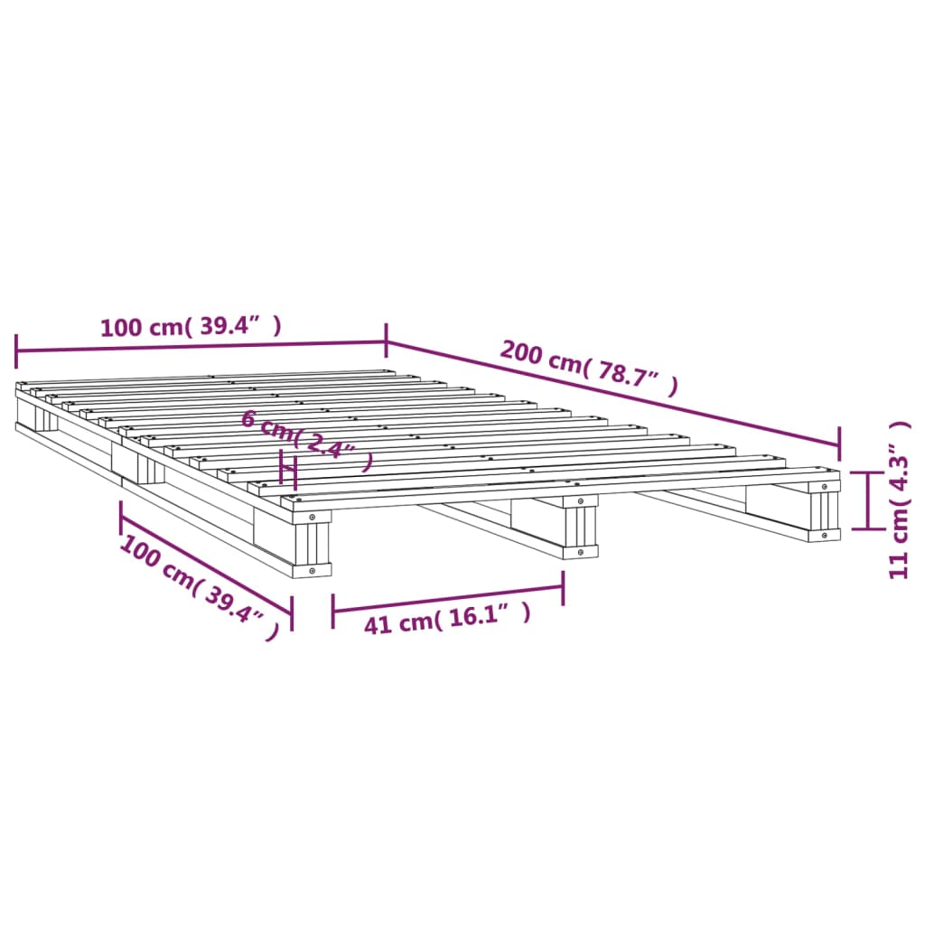 Pallsäng 100x200 cm massiv furu