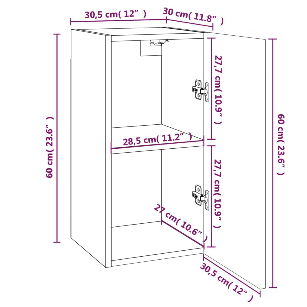 Tv-skåp 7 delar rökfärgad ek 30,5x30x60 cm konstruerat trä