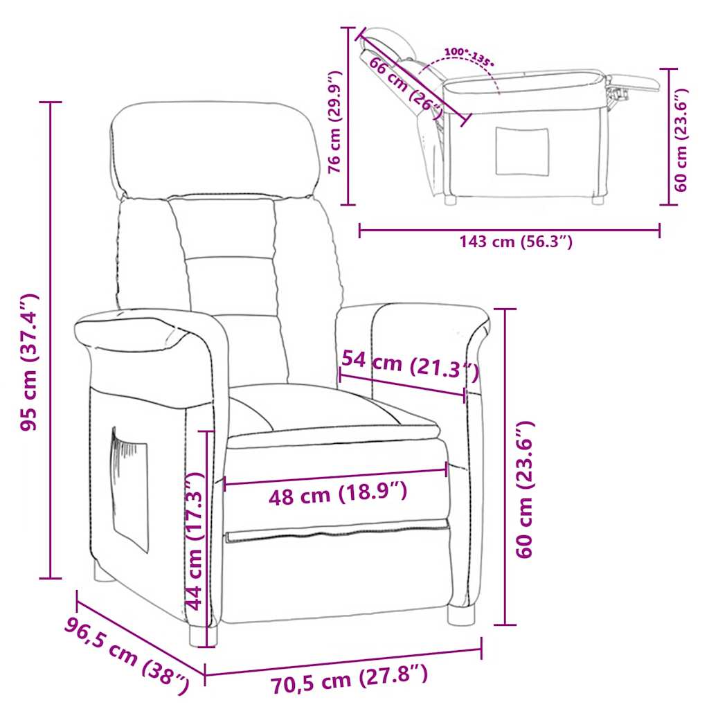 Recliner Stol Svart Svart 70.5 x 96.5 x 95 cm Konstläder