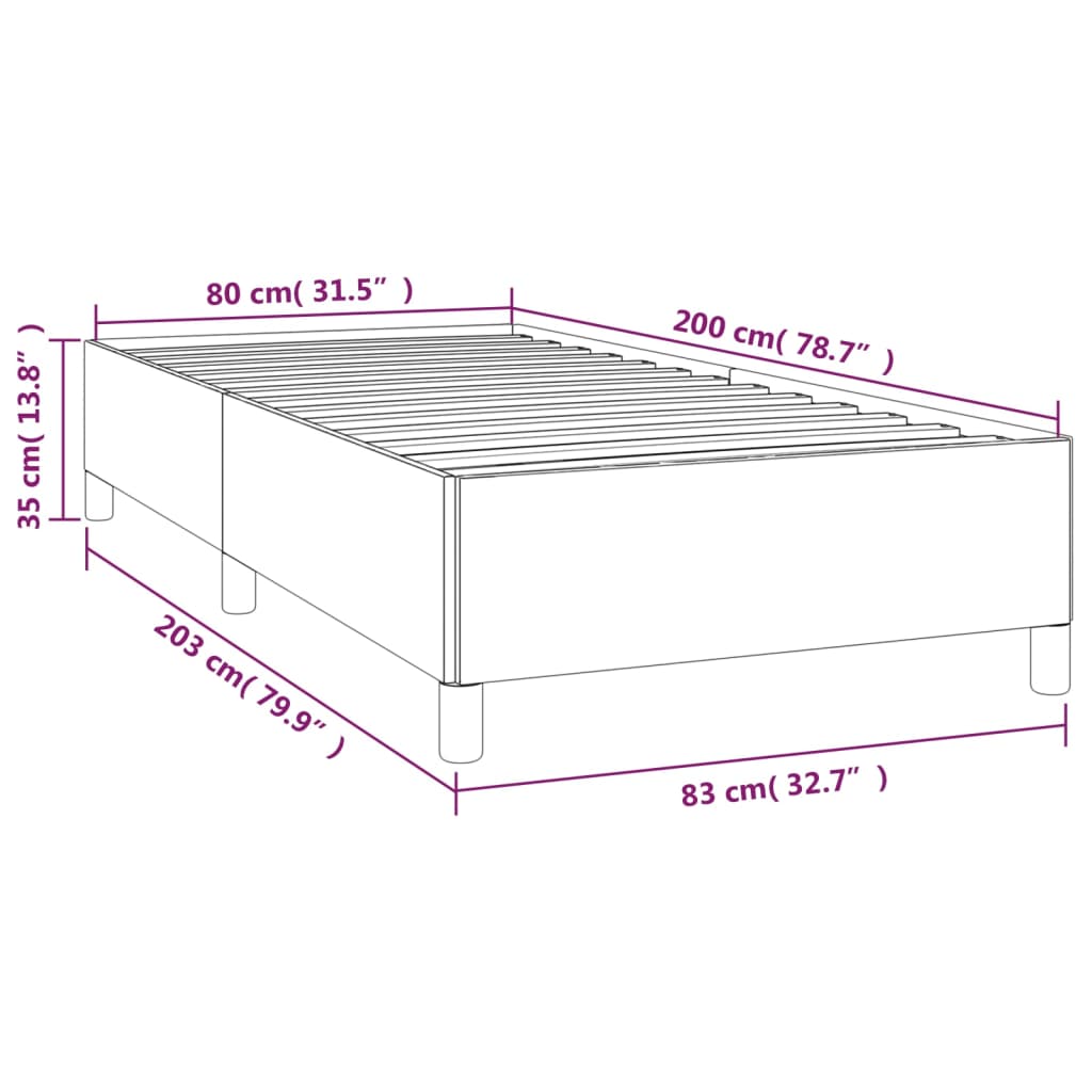 Sängram utan madrass mörkgrå 80x200 cm sammet