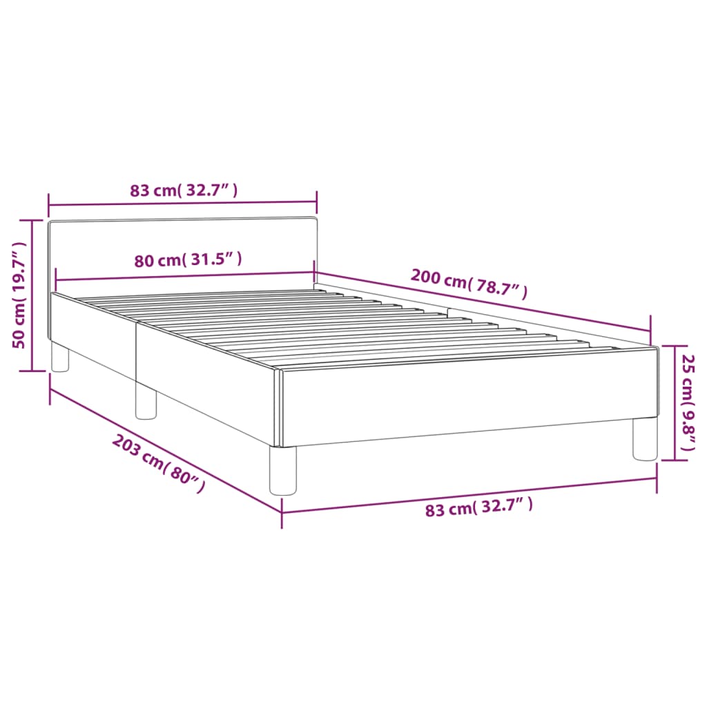 Sängram utan madrass ljusgrå 80x200 cm tyg