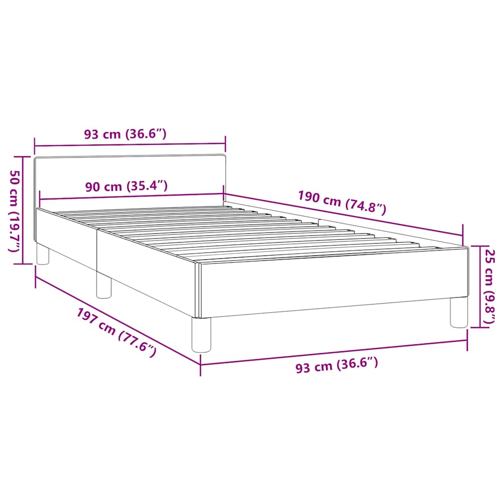 Sängram med huvudgavel utan madrass taupe 90x190 cm tyg