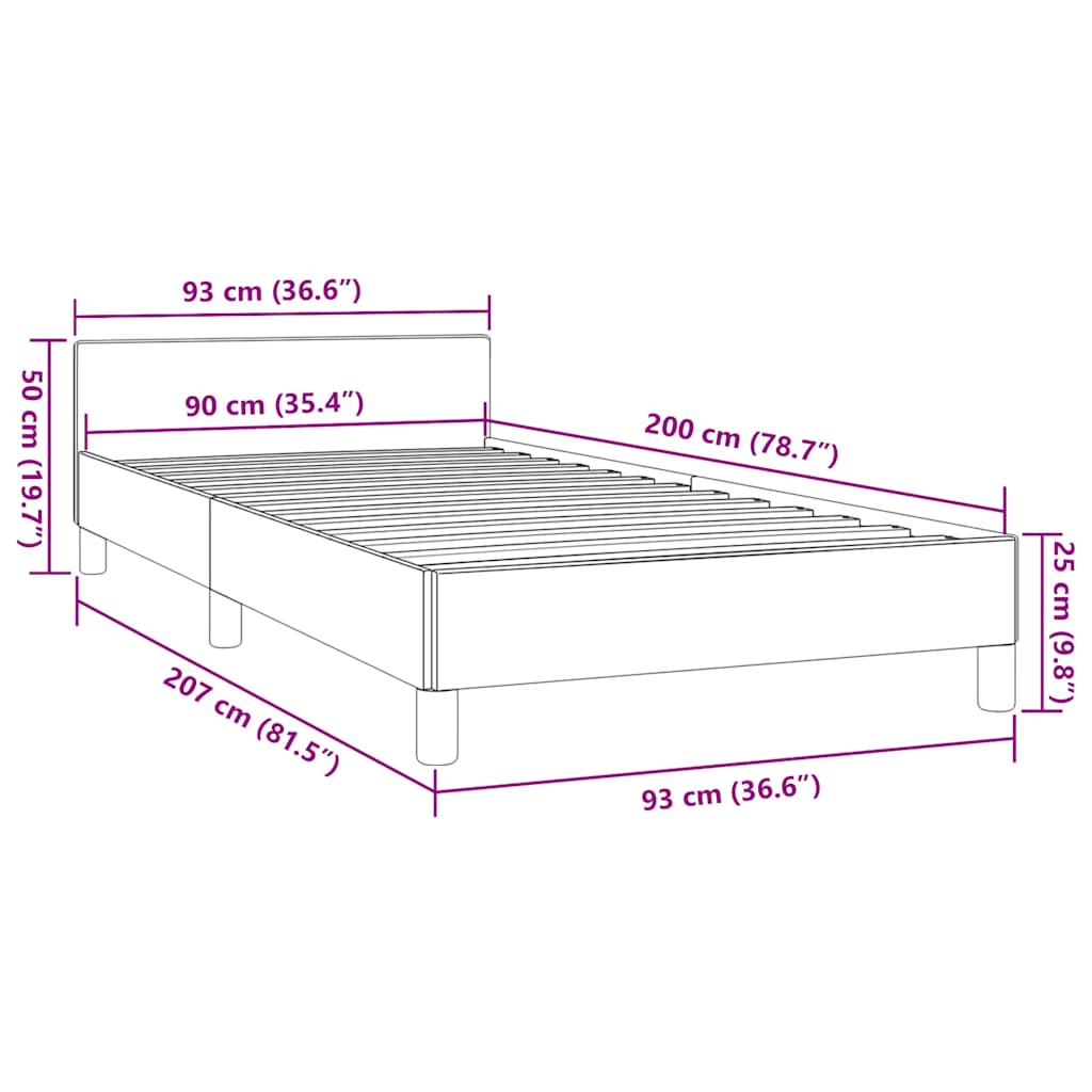 Sängram utan madrass mörkbrun 90x200 cm tyg