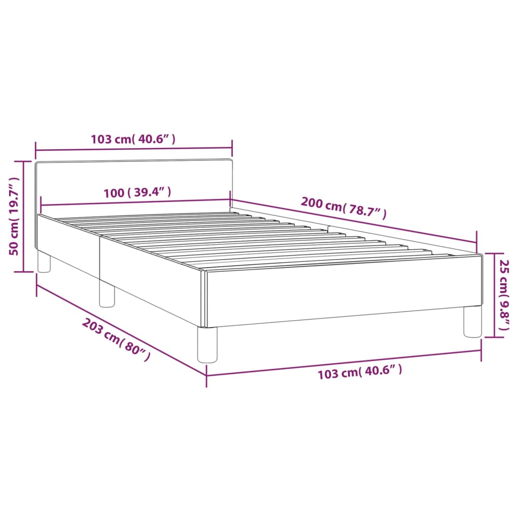 Sängram utan madrass ljusgrå 100x200 cm tyg