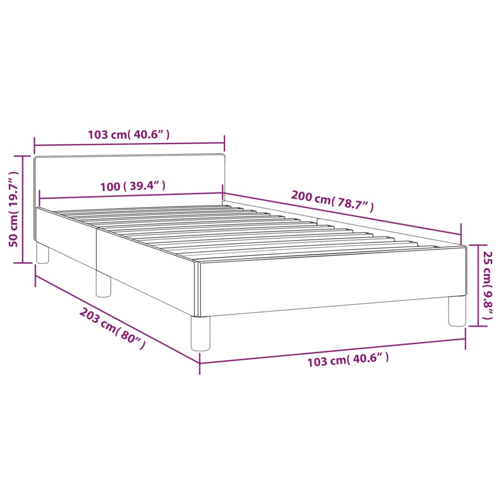 Sängram utan madrass svart 100x200 cm tyg