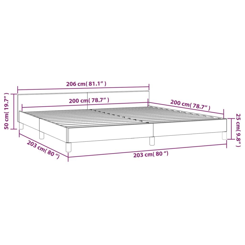 Sängram utan madrass svart 200x200 cm tyg