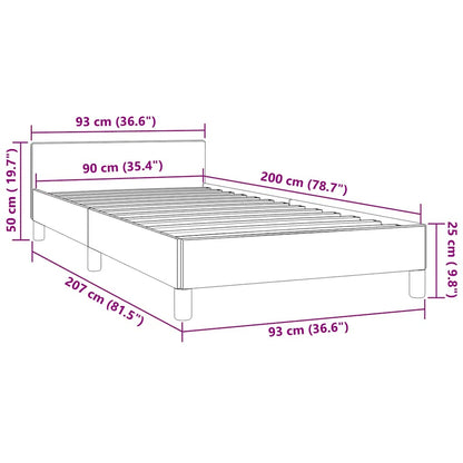 Sängram med huvudgavel utan madrass svart 90x200 cm sammet