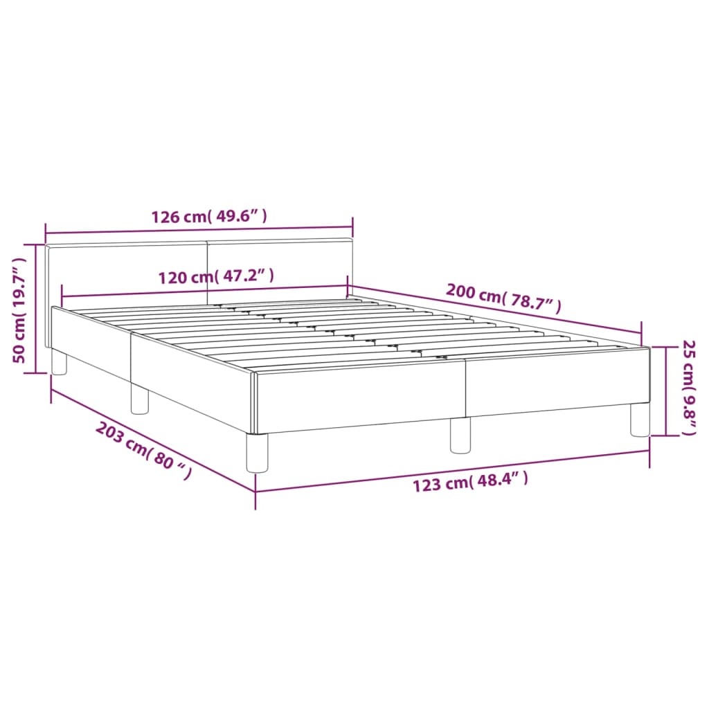 Sängram utan madrass ljusgrå 120x200 cm sammet