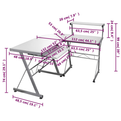 Datorbord hörn vit 132x112x99 cm konstruerat trä