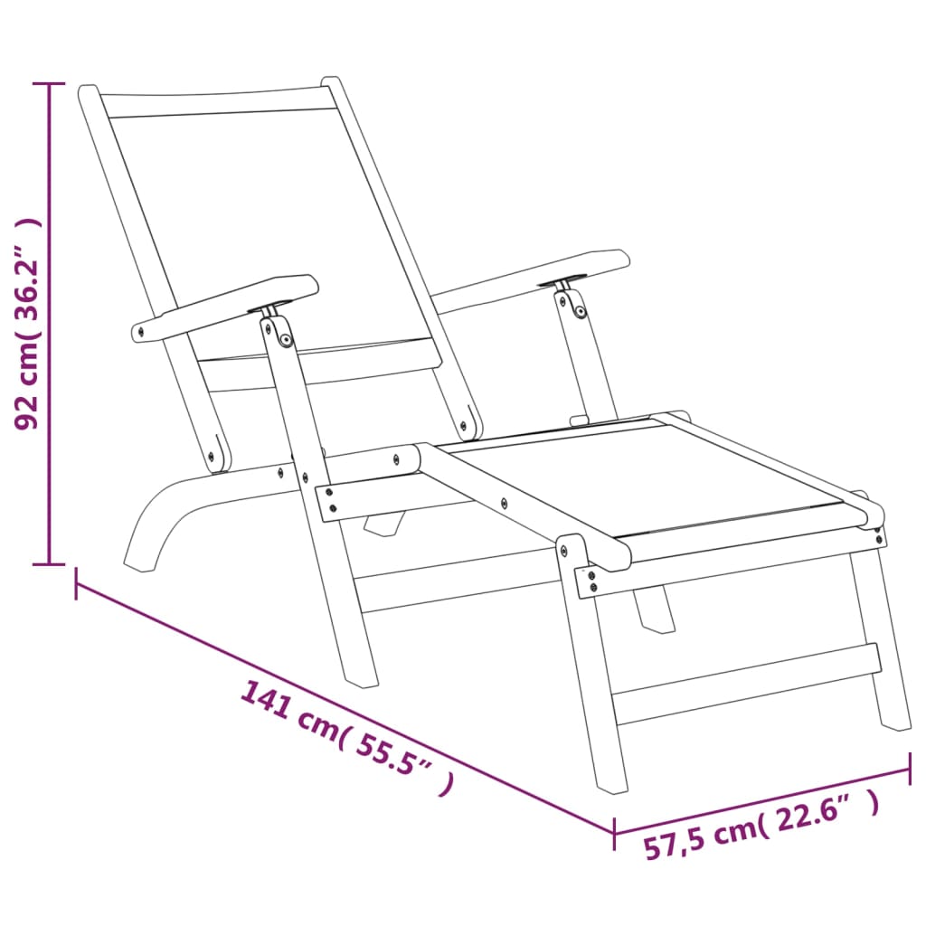 Däckstol med bord massivt akaciaträ och textilen