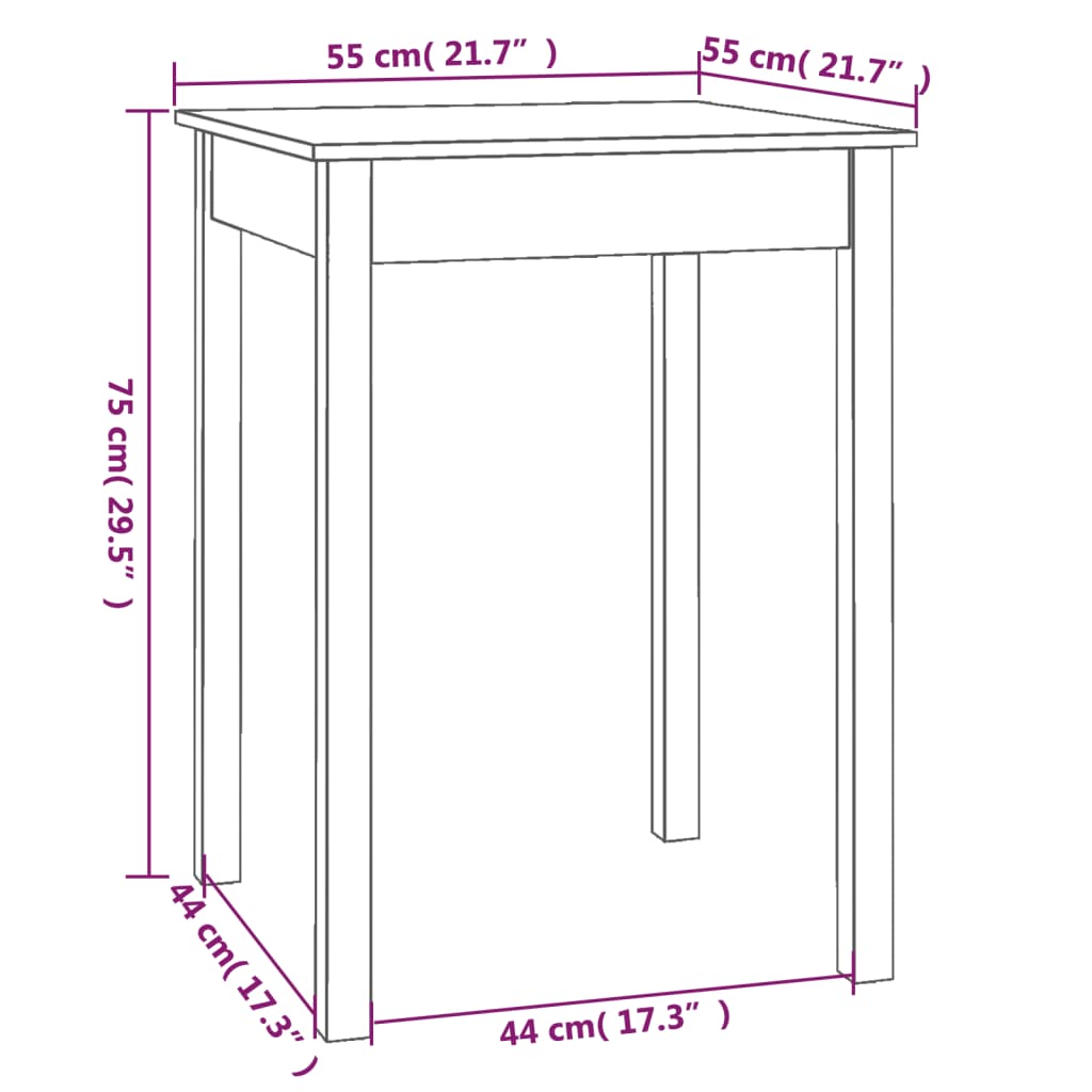 Matbord vit 55x55x75 cm massivt furuträ