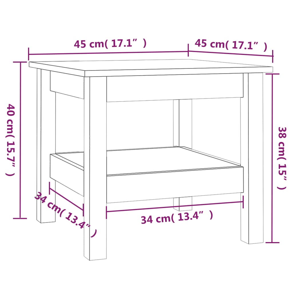 Soffbord svart 45x45x40 cm massivt furu