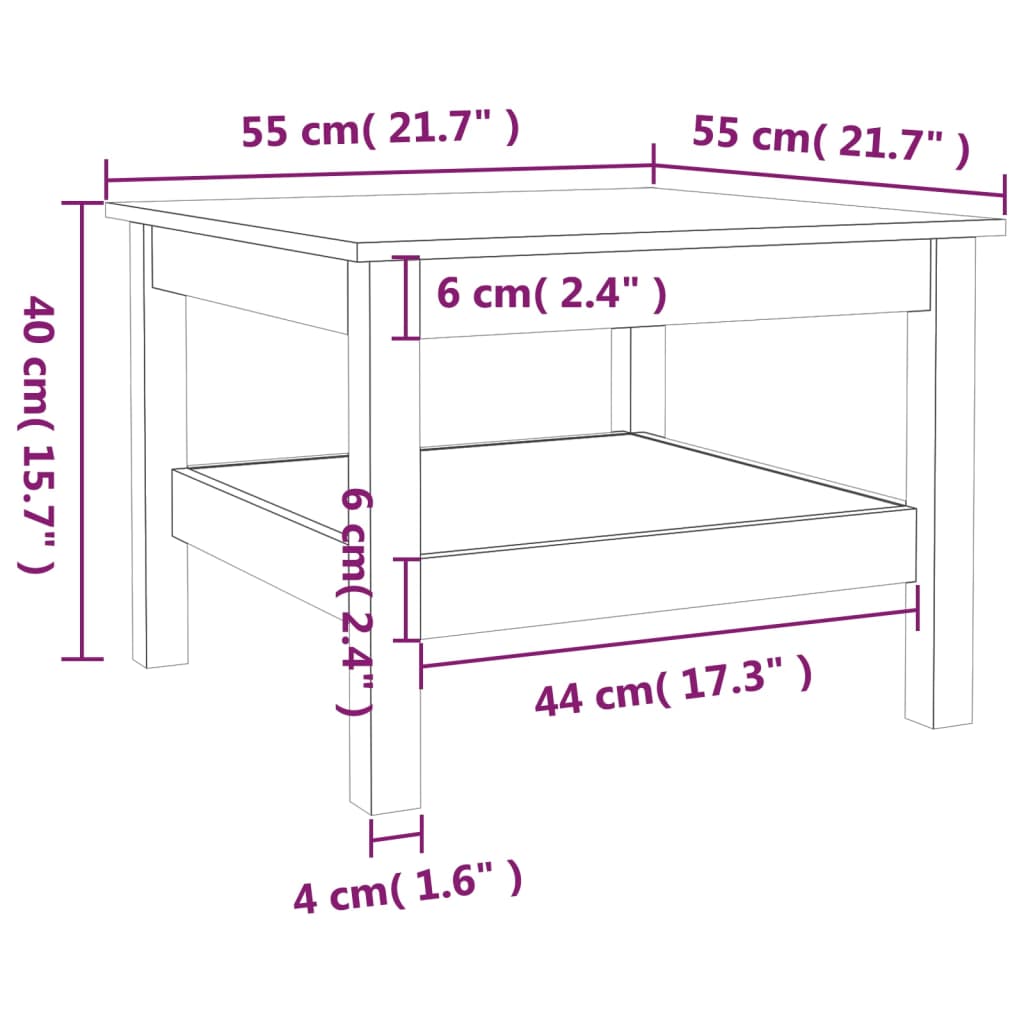 Soffbord 55x55x40 cm massivt furu