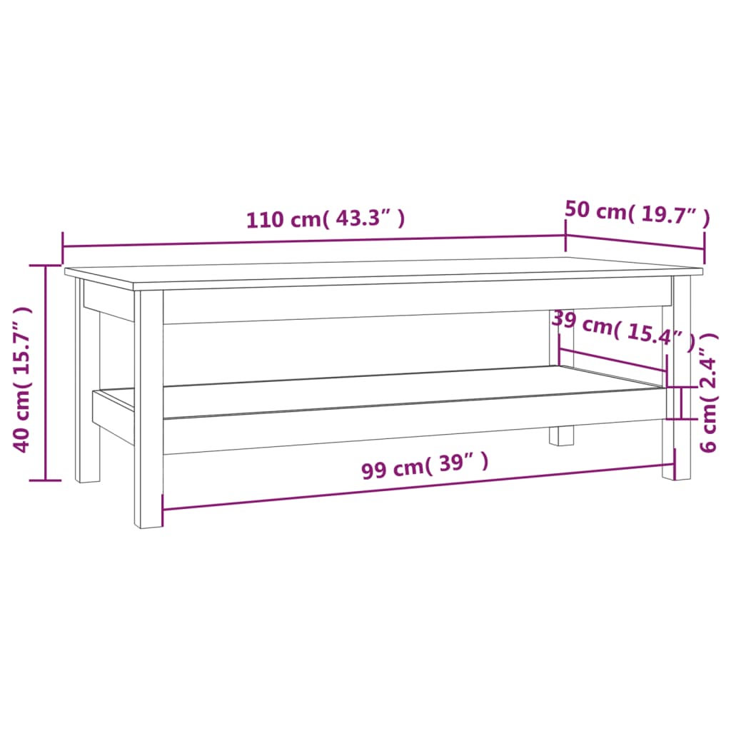 Soffbord honungsbrun 110x50x40 cm massiv furu