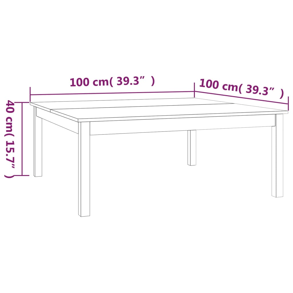 Soffbord grå 100x100x40 cm massiv furu