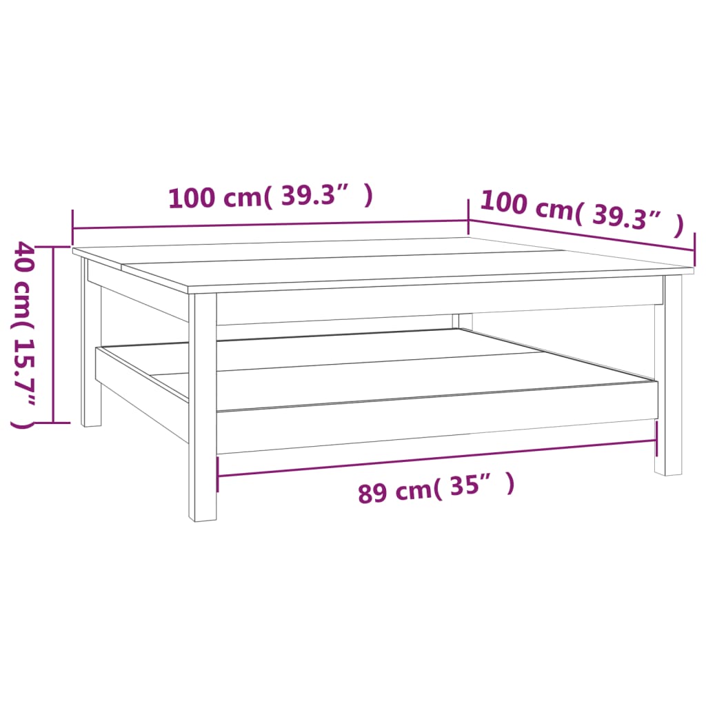 Soffbord 100x100x40 cm massiv furu