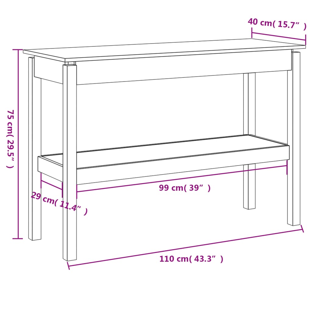 Konsolbord vit 110x40x75 cm massiv furu