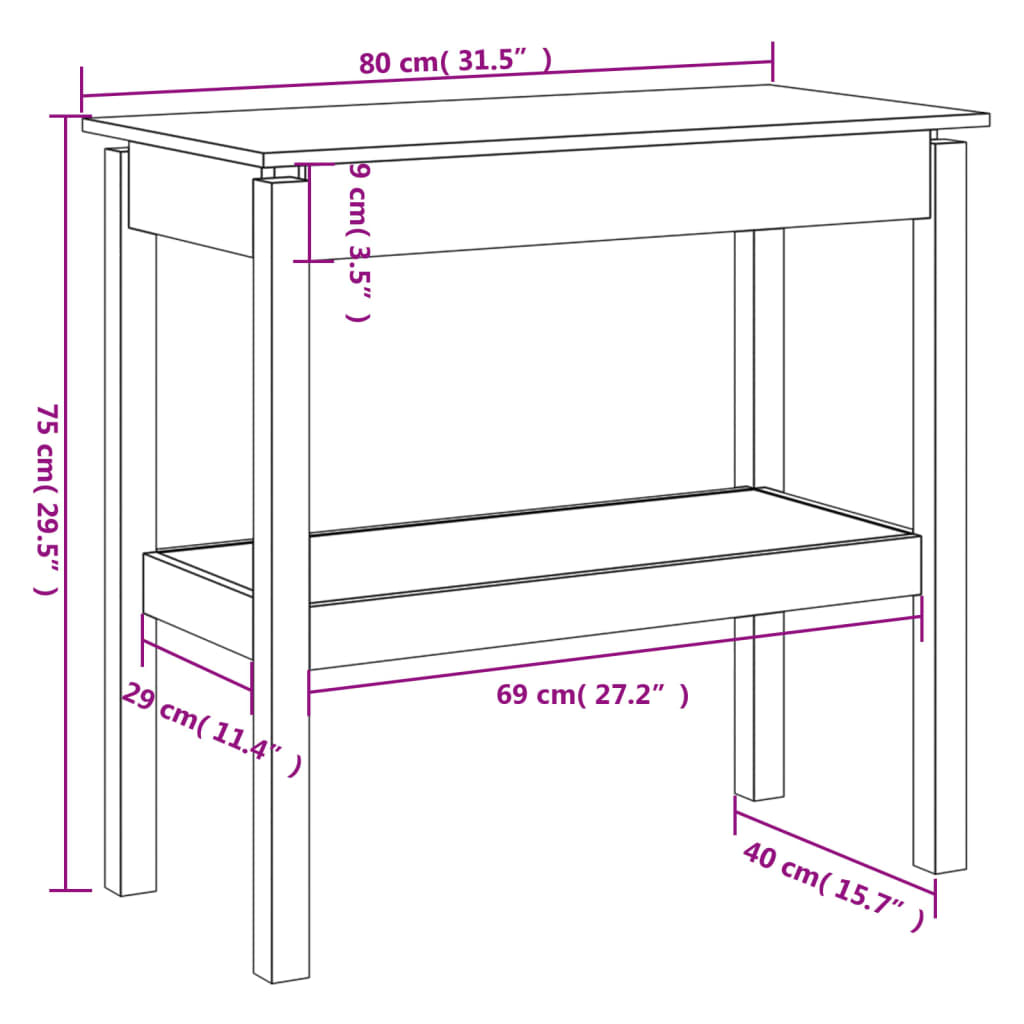 Konsolbord vit 80x40x75 cm massiv furu