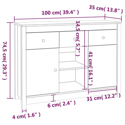 Skänk vit 100x35x74,5 cm massiv furu