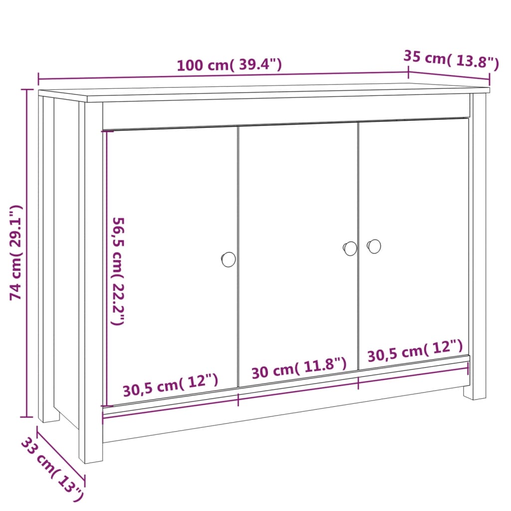 Skänk vit 100x35x74 cm massiv furu