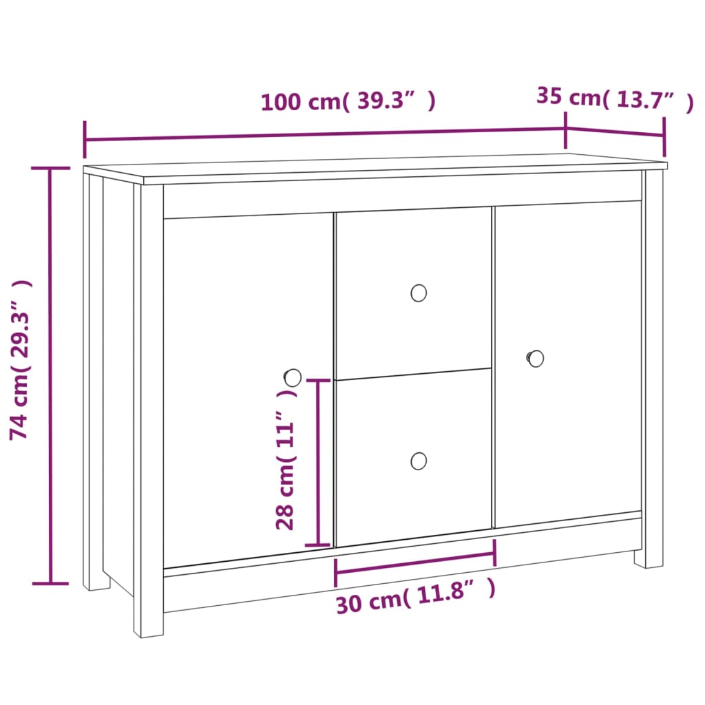 Skänk vit 100x35x74 cm massiv furu