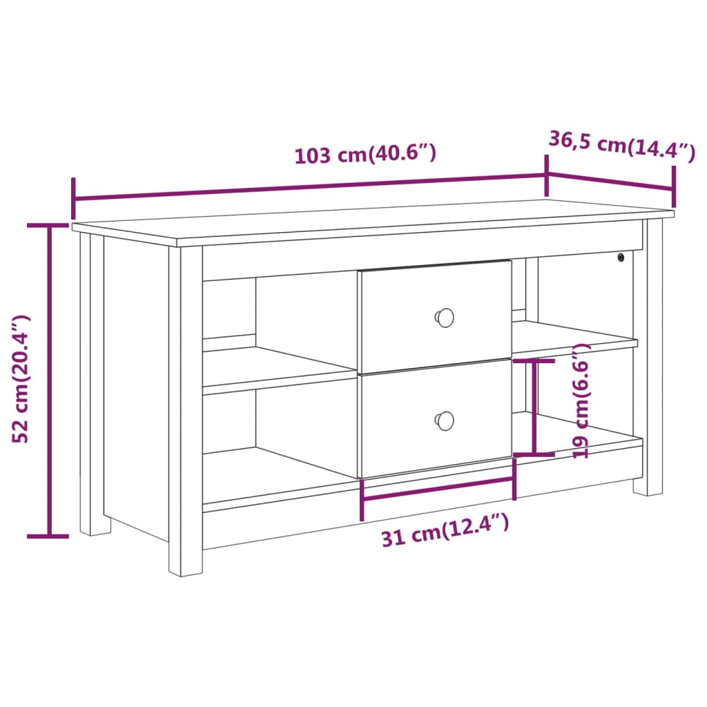 Tv-bänk 103x36,5x52 cm massiv furu