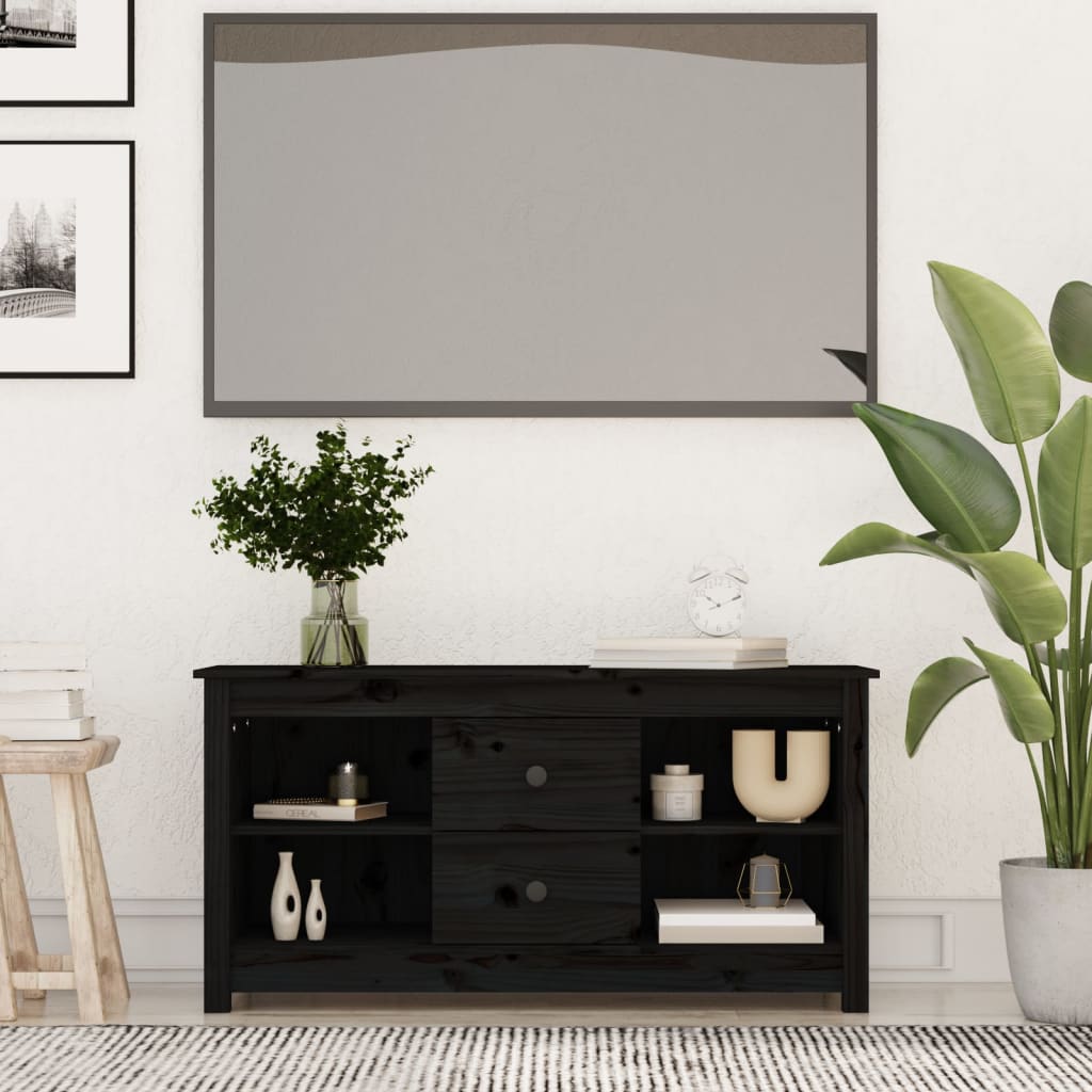 Tv-bänk svart 103x36,5x52 cm massiv furu