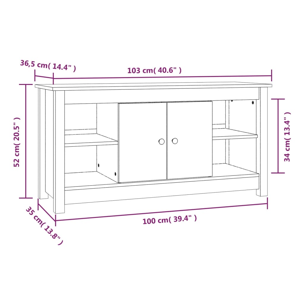 Tv-bänk vit 103x36,5x52 cm massiv furu