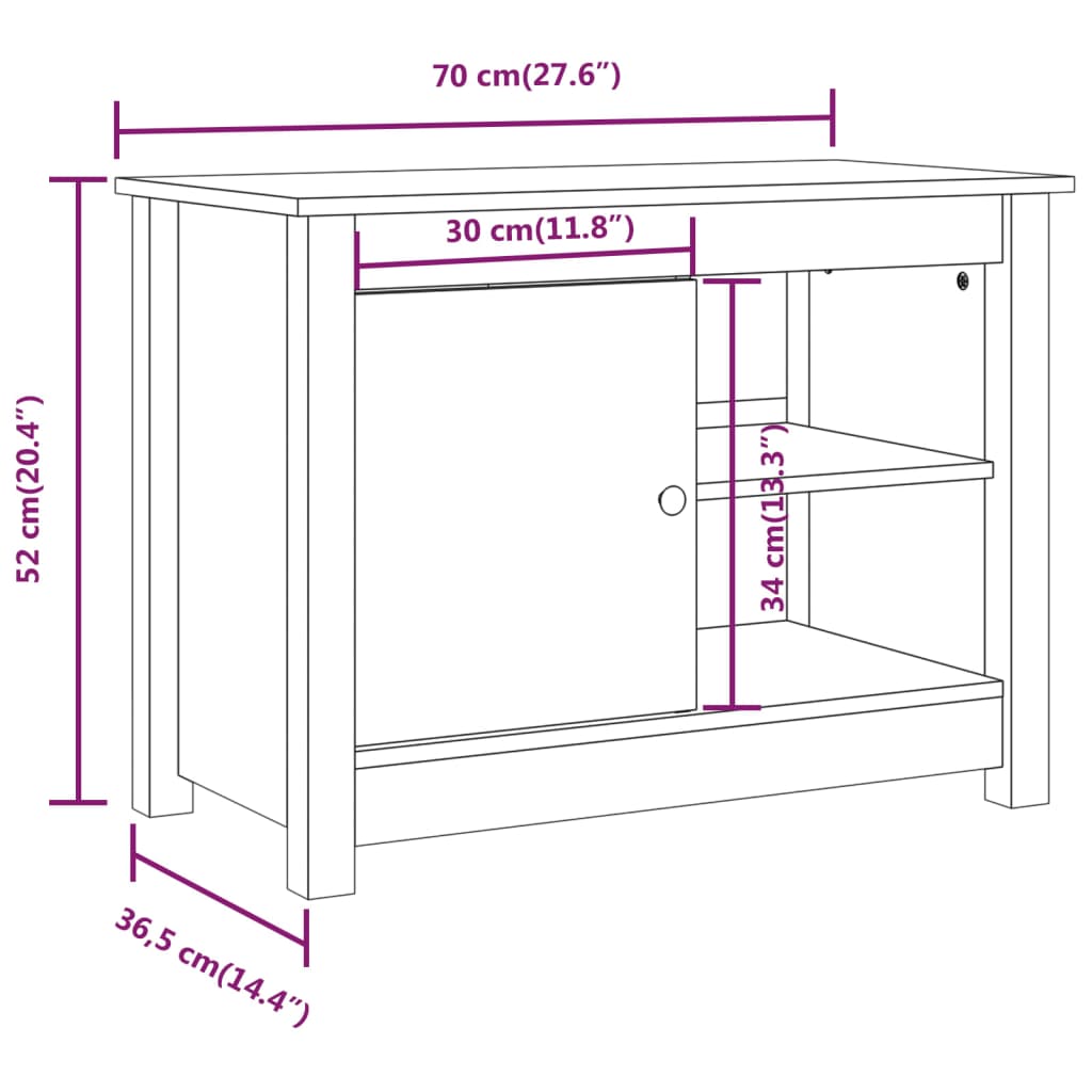 Tv-bänk grå 70x36,5x52 cm massiv furu