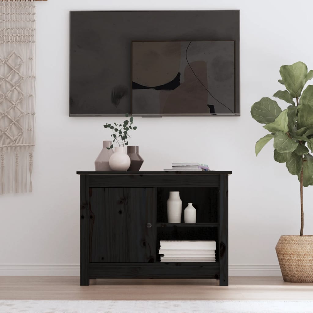 Tv-bänk svart 70x36,5x52 cm massiv furu