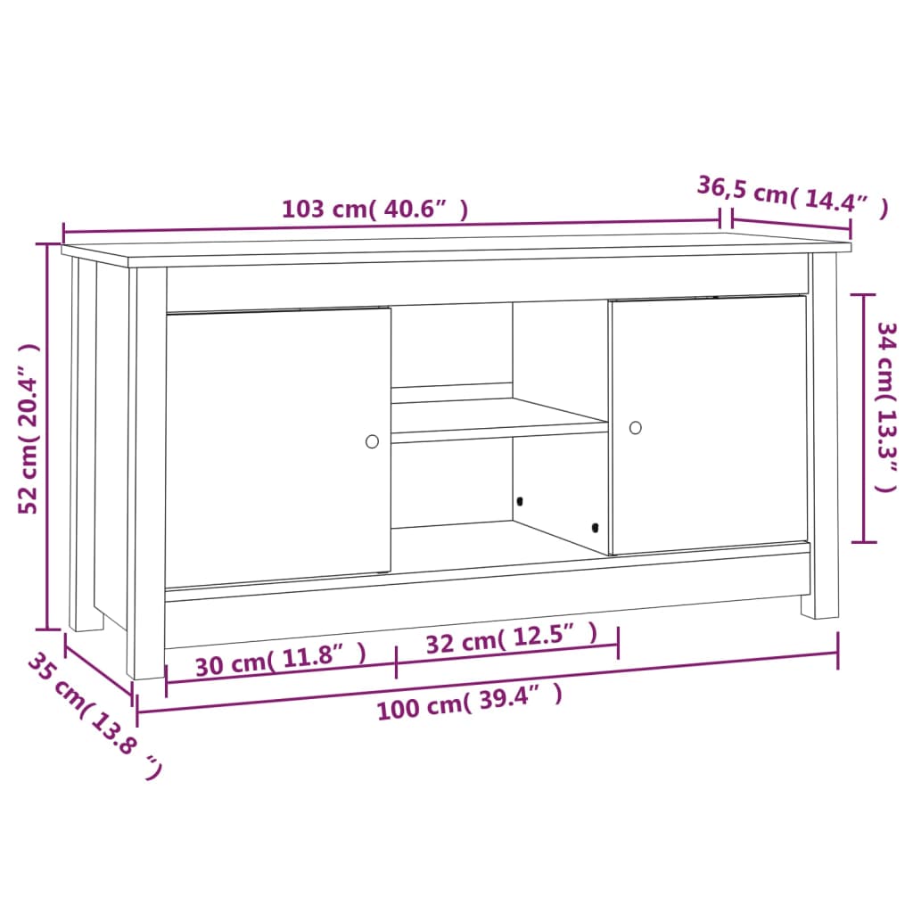 Tv-bänk grå 103x36,5x52 cm massiv furu