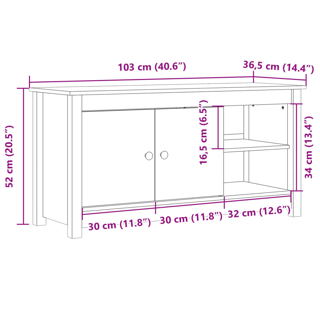 Tv-bänk 103x36,5x52 cm massiv furu