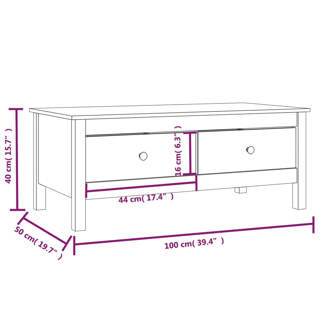 Soffbord 100x50x40 cm massiv furu