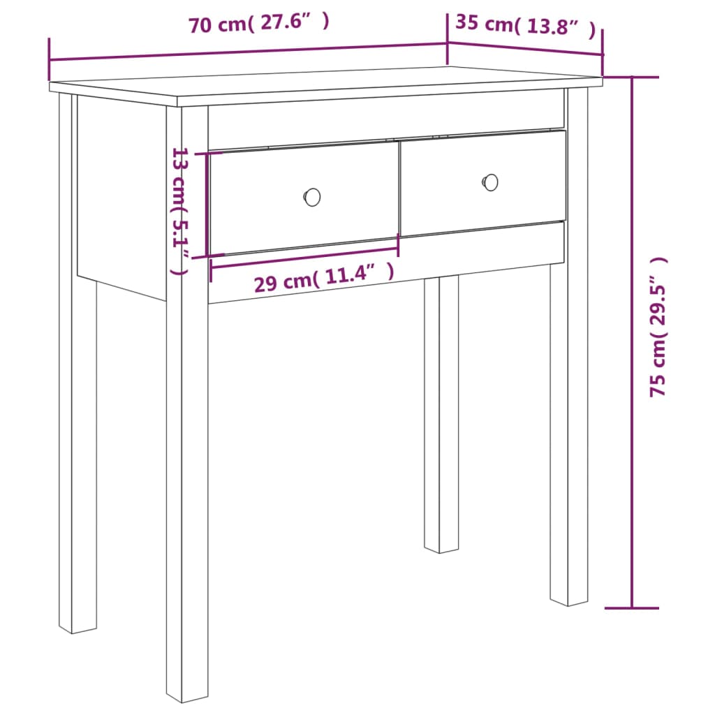 Konsolbord vit 70x35x75 cm massiv furu