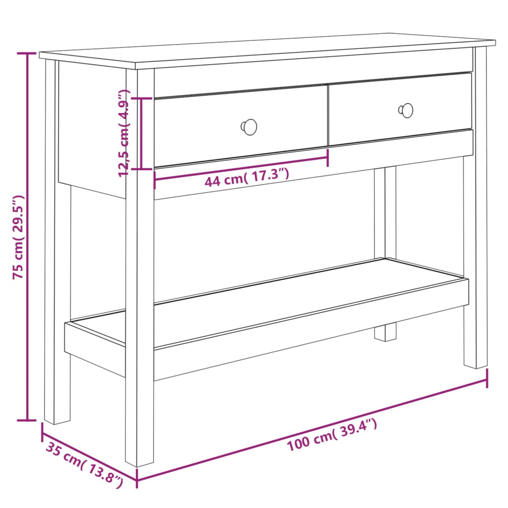 Konsolbord vit 100x35x75 cm massiv furu