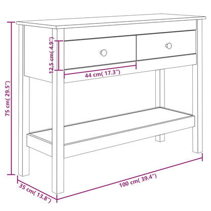 Konsolbord vit 100x35x75 cm massiv furu