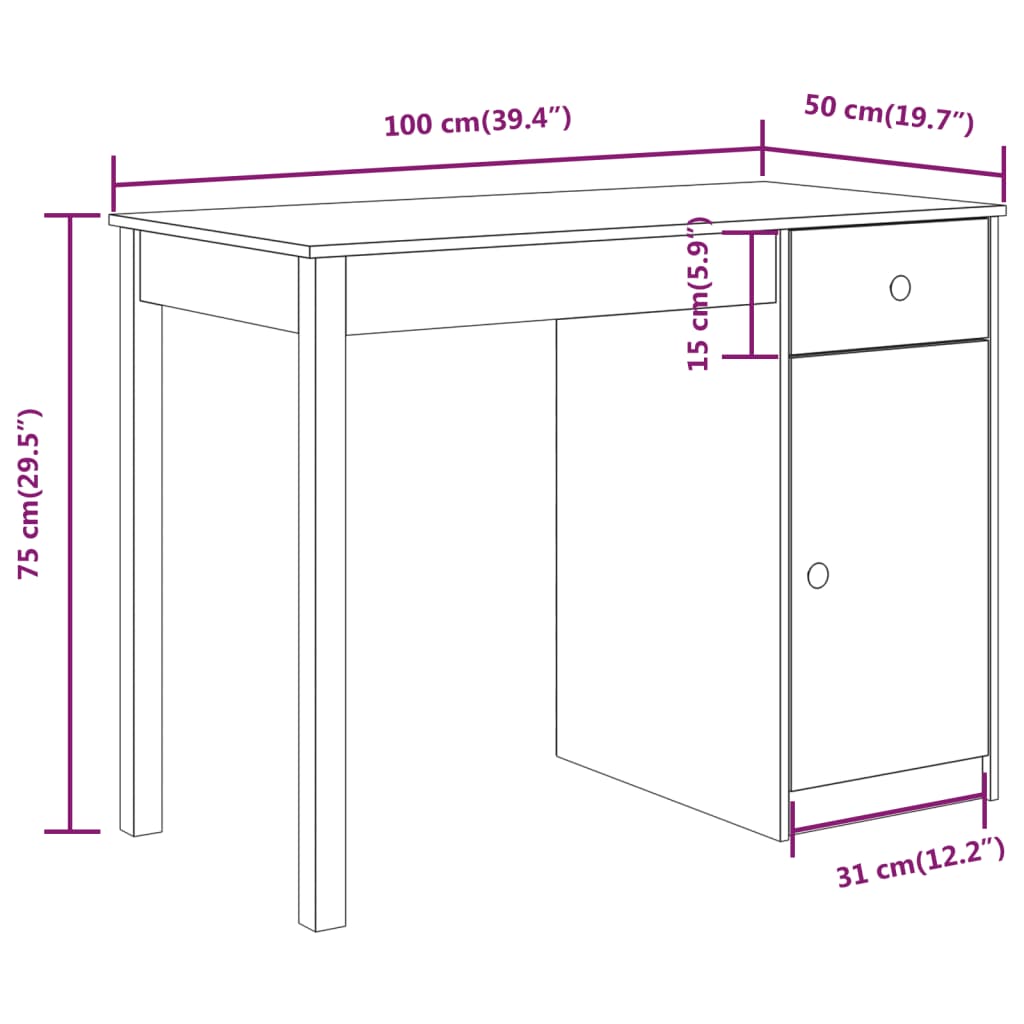 Skrivbord svart 100x50x75 cm massiv furu